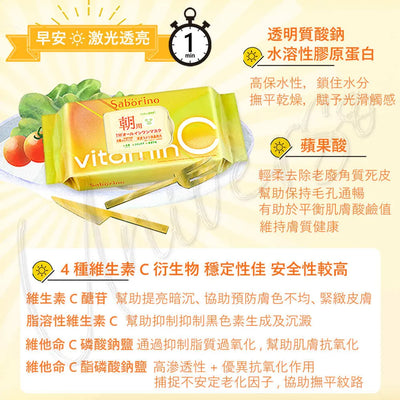 Saborino Vitamin C Morning Facial Mask 早安維他命C懶人面膜 (抗氧亮肌) 30pcs