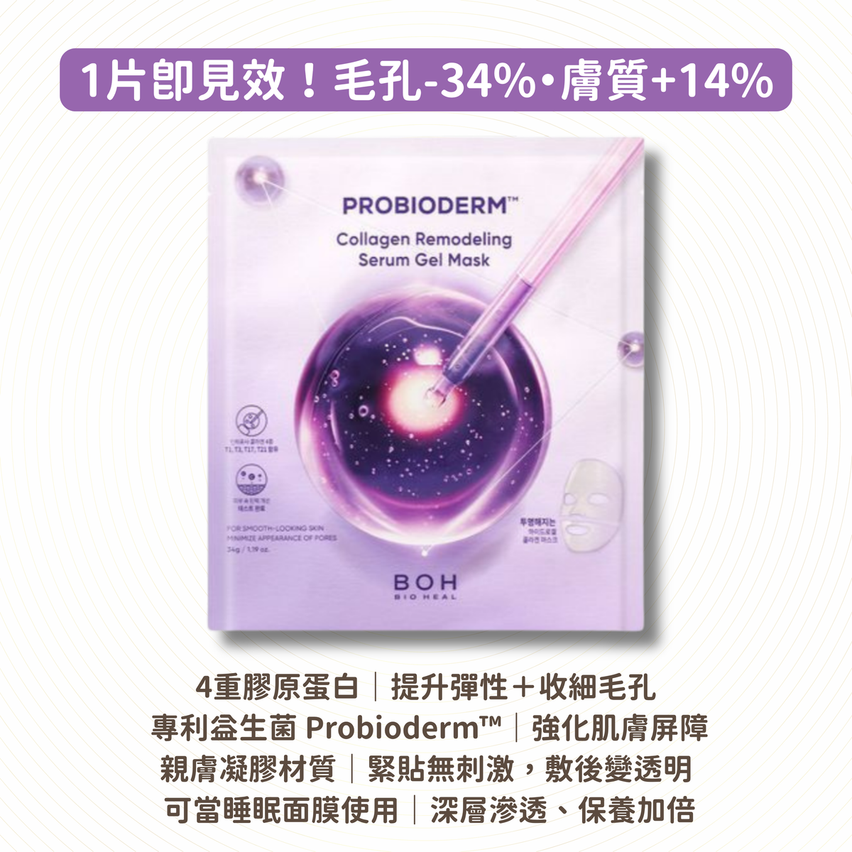BOH Bio Heal Probioderm Collagen Remodeling Serum Gel Mask 益生菌膠原蛋白精華凝膠面膜 1pc/34g