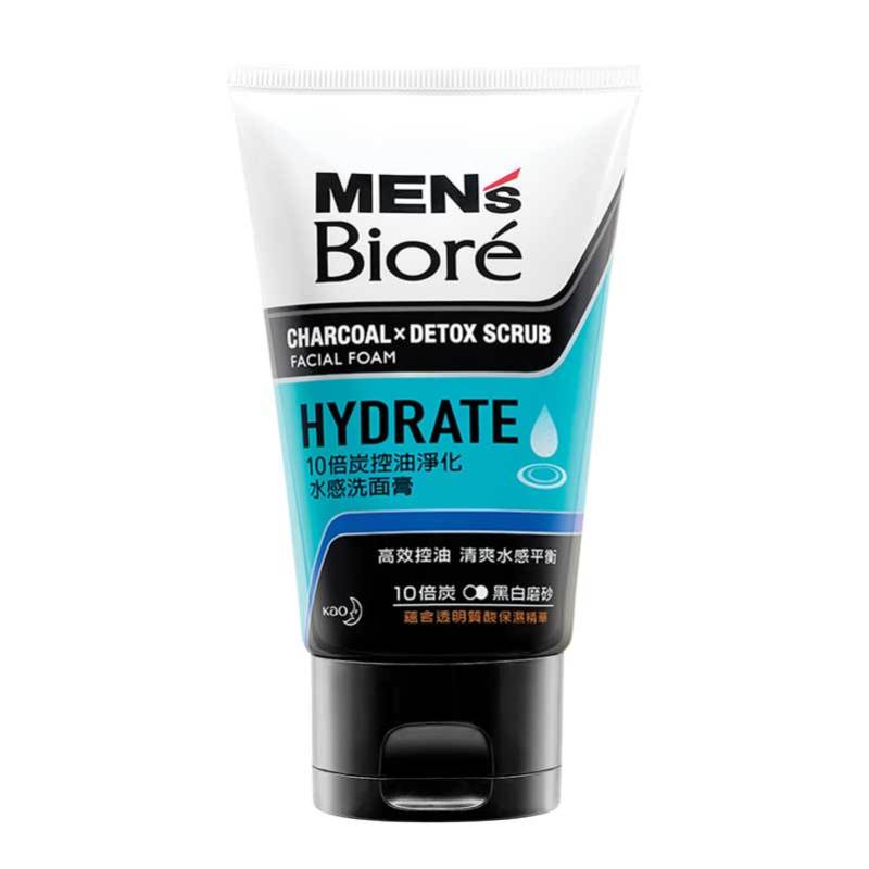 Men's Biore Charcoal x Detox Scrub Hydrate Facial Foam 花王碧柔男士10倍炭控油淨化水感洗面膏 100g