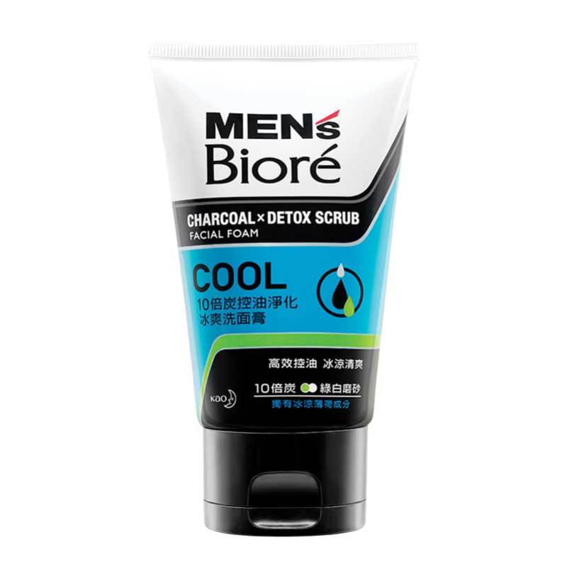 Men's Biore Charcoal x Detox Scrub Cool Facial Foam 花王碧柔男士10倍炭控油淨化冰爽洗面膏 100g